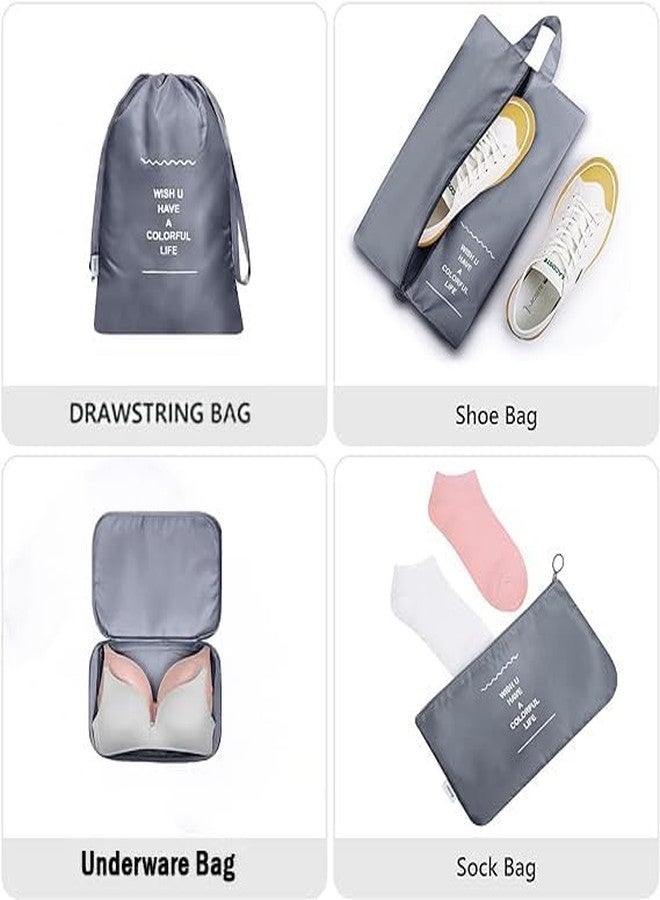 Calpix 7 in 1 Travel Organizer Bag Set Grey Nylon Packing Cubes Luggage Makeup Toiletry Shoe Laundry Bag Compression Mesh Lightweight - Image 5